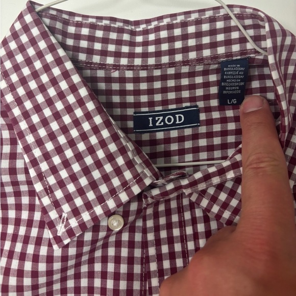 IZOD Men’s Dress Shirt Size Large – Burgundy Gingham Check Long Sleeve - Picture 3 of 5